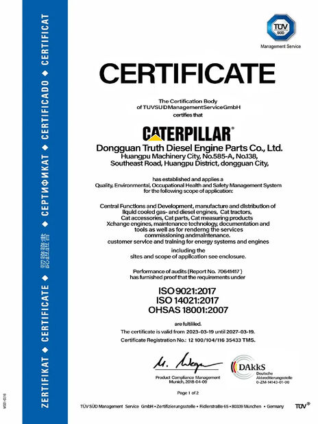 Porcellana Dongguan Truth Diesel Engine Parts Co., Ltd. Certificazioni